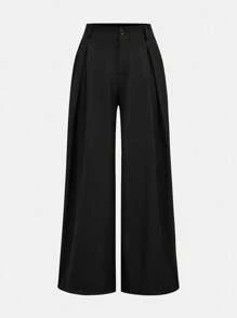 Girlism Teen Girls Pants Vintage Elegant Jacquard Pleated Wide-Leg Pants For , Autumn/Winter Black Wide Leg Pants For Girls High Waisted Wide Leg Pants Pleated Wide Leg Pants Loose Wide Leg Pants Flare Leg Pants/Halloween/Autumn/Christmas/Holiday/Festival/Winter Fall - Black - View 1