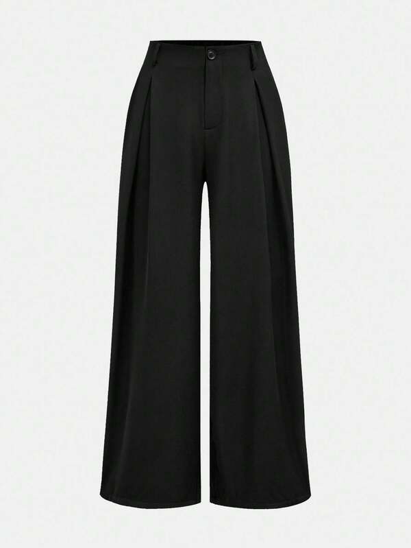 Girlism Teen Girls Pants Vintage Elegant Jacquard Pleated Wide-Leg Pants For , Autumn/Winter Black Wide Leg Pants For Girls High Waisted Wide Leg Pants Pleated Wide Leg Pants Loose Wide Leg Pants Flare Leg Pants/Halloween/Autumn/Christmas/Holiday/Festival/Winter Fall