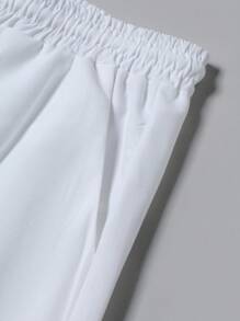 Manfinity Homme 男士夏季休闲日常通勤短袖衬衫和抽绳腰长裤套装，老款风格，舒适服装 - 杏色 - 查看 4