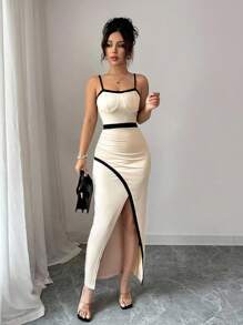 Chiquease Vestido largo y elegante informal de mujer con bloques de color