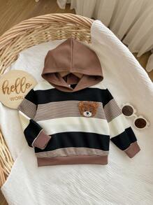 Baby Boy Cute Striped Cartoon Pattern Hooded Sweatshirt, Versatile For Autumn/Winter Fall - Multicolor - View 7