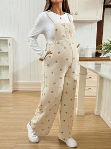 SHEIN Autumn And Winter Casual Fashion Versatile Loose Comfortable Wide Strap Maternity Jumpsuits - Apricot - View 4