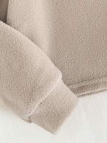 SHEIN 年轻女孩宽松休闲舒适圆领羊毛衫和裤子套装 - 杏色 - 查看 3