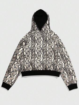 Street Life Men's Snake Skin Print Hoodie, Loose Cropped Hooded Sweatshirt, Halloween