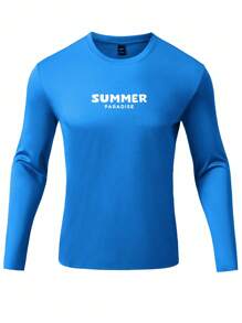 Manfinity Swimmode Men's Simple Letter Print Long Sleeve Surfing T-Shirt - Blue - View 4