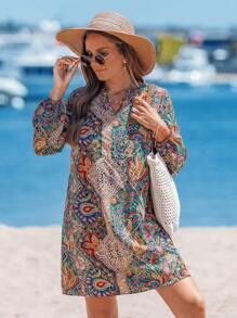 Sylviya Váy tay áo có đường viền cổ chữ V in họa tiết Paisley - Nhiều màu - Xem 5