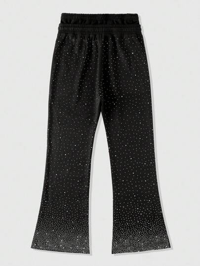 Street Life Men's Double-Layer Waistband Sparkling Diamond Rhinestone Layered Flare Sweatpants