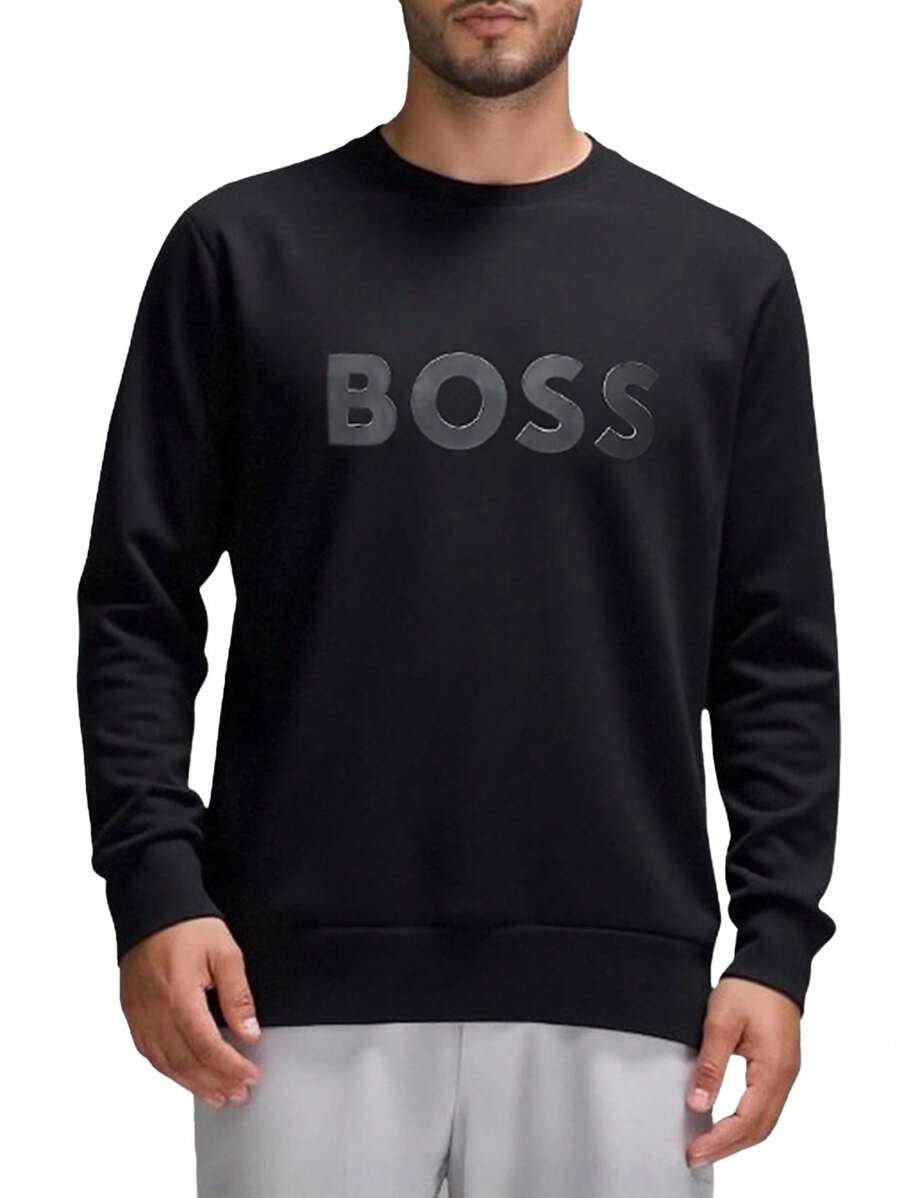Hugo Boss Áo nỉ chui đầu dáng rộng thoải mái cho nam, cổ tròn dài tay đa năng - 001 Đen - Xem 1