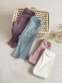 SHEIN 3pcs/Set Baby Girls' Casual Versatile Ribbed Knit Solid Color Elastic Waist Leggings, Suitable For Autumn/Winter, Daily Wear, Home & Outdoor - Multicolor - View 7