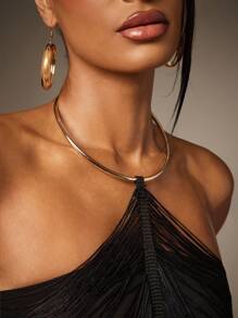 Hauture 短款性感金属项链流苏吊带上衣 - 黑色 - 查看 2