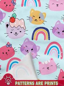 SHEIN Cute Cat & Rainbow Print, Young Girls Casual Loose Fit Crew Neck Comfy Daily Wear Knitted Long Sleeve Hoodies, Suitable For Autumn And Winter - Multicolor - View 4