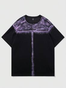 ROMWE MEN Street Life Men's T-Shirt With Artistic Brushstroke Spray Effect, Casual Short Sleeve For Spring/Summer, 2000s Style - Black - View 1