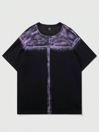 Street Life Camiseta de hombre con efecto de pincelada artística en aerosol, de manga corta casual para primavera/verano, estilo de los años 2000