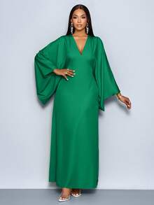 SOLERSUN Women's Deep V-Neck Flare Sleeve Dress Maxi Women Outfit Fall Cloth For Women - Dark Green - View 6