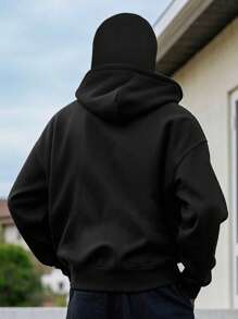 Manfinity Dauomo Men's Double Layer Hooded Zip-Up Sweatshirt, Versatile Street Fashion Hoodie , Fall - Black - View 2