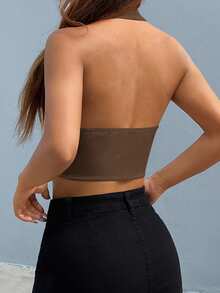 SHEIN EZwear Brown Woven Halter Neck Women's Blazer In Fall/Winter - Brown - View 2