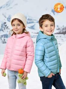 Áo khoác giữ ấm có mũ trùm đầu màu trơn cho bé gái, thích hợp cho mùa đông, hoạt động ngoài trời, đi làm và mặc hàng ngày. Áo khoác có mũ cho bé gái, áo khoác nhẹ cho bé gái, áo khoác có mũ màu hồng cho bé gái, áo khoác phồng cho bé gái mùa thu. - Màu Hồng baby - Xem 1