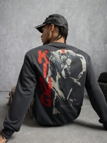 GODZILLAxKONG X SHEIN Men's Monster Graphic Crew Neck Long Sleeve Sweatshirt - Dark Grey - View 4