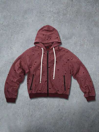 Street Life Men's Streetwear Distressed Effect Hoodie Sweatshirt, American Style Design