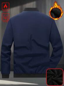 Manfinity Homme 男士长袖休闲多功能保暖夹克，秋冬季，男士长袖蓝色保暖夹克，男士长袖飞行员夹克（冬季），海军蓝 - 寶藍色 - 查看 2