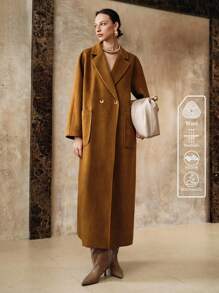 Arave Women's Wool Fabric, Loose H-Shaped, Lapel Collar, Large Pockets, Patch Pocket Design, Daily Commuting  Long Trench Coat  Back To School Fall Women Clothes Fall Clothes For Women Office Outfits For Women Maillard Style