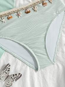 SHEIN Tween Girls' Summer Beach Vacation Shell & Starfish Woven Strap Bikini Set