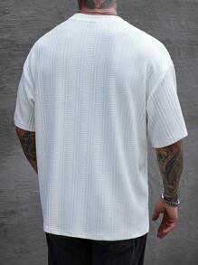 Manfinity Homme Men's Minimalist Jacquard Knit Crew Neck Short Sleeve Casual T-Shirt - Apricot - View 2