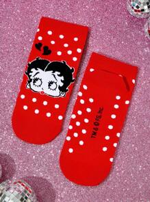 Betty Boop x SHEIN 5 Pairs Soft & Breathable Moisture-Wicking Casual Women Ankle Socks With Heart & Dog Fashionable And Cute Colorful Short Socks Reinforced Toe & Heel For Durabiliy Sumner All-Match,Gift Ideas,Party,Holiday,Valentine's Day - Multicolor - View 10
