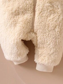 SHEIN Newborn Cute Plush Lion Outfit, Includes Hooded Hat, Long Sleeve Jumpsuit With Zipper Fall Winter - Apricot - View 8