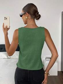 SHEIN Frenchy Áo len cổ tròn họa tiết hoa giản dị dành cho nữ mùa thu/đông - màu xanh lá - Xem 3