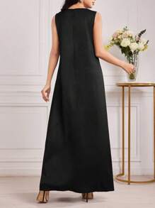 Al Najma Của phụ nữ Màu thuần Viền lấp lánh Phong cách Đầm - màu đen - Xem 2