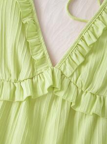 INAWLY Váy mini trơn màu tối giản dây nhún bèo dành cho nữ, thích hợp mặc thường ngày/dạo phố mùa hè - màu xanh lá - Xem 4