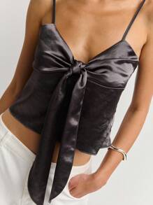 Nöista Summer Sexy Solid Color Lace-Up Cropped Camisole - Dark Grey - View 5