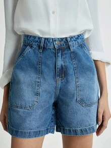 Daynim 高腰阔腿牛仔短裤 - 中等水洗藍 - 查看 3