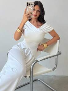 Firerie 2 件套女士新款白色褶皱衬衫和休闲优雅白色裤子套装 - 白色 - 查看 4