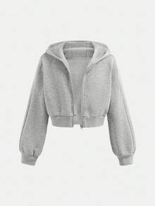 SHEIN 青少年女孩落肩拉链连帽衫和吊带连衣裙返校装，休闲装 - 灰色 - 查看 8