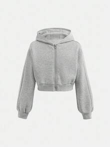 SHEIN 青少年女孩落肩拉链连帽衫和吊带连衣裙返校装，休闲装 - 灰色 - 查看 10