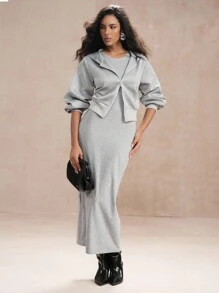 SHEIN Unity Top con capucha de mujer con cremallera doble, versátil y casual - Gris - Ver 3