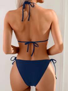 1pc Solid Color Sexy One-Piece Swimsuits For Beach, Popular In Spring/Summer - Navy Blue - View 2