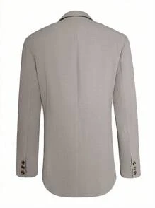 Manfinity Mode 男士简约通勤绅士千鸟格单排扣缺口翻领西装外套 - 卡其色 - 查看 2