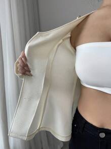 Selianne 粗花呢披肩领收腰优雅通勤夹克，淑女奢华外套 - 杏色 - 查看 7