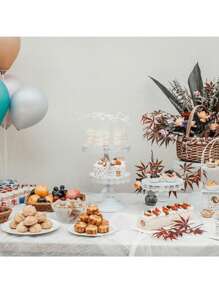 1 pieza Soporte de pastel con decoración de encaje blanco, Juego de soportes de pastel de metal, para exhibir bandejas de postres y cupcakes, adecuado para cumpleaños, fiestas, bodas, celebraciones - Multicolor - Ver 8