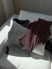 Comfortcana Bộ 2 áo hai dây dệt kim nhuộm loang - màu nâu - Xem 6