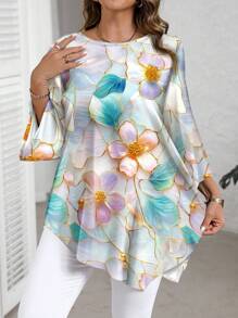 SHEIN CURVE+ Đầm dài in họa tiết tối giản, giản dị, cỡ lớn, áo cánh sang trọng cho nữ/Mùa thu/Đông - Nhiều màu - Xem 5