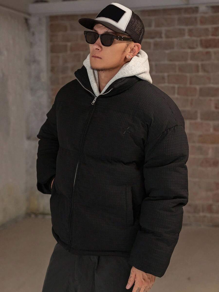 DAZY Áo khoác nam dày dặn, cổ đứng, chất liệu vải dệt họa tiết thêu, thích hợp cho mùa đông. - màu đen - Xem 1