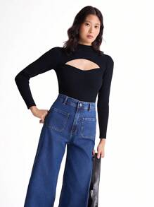 Daynim Calça Jeans Feminina Wide Leg Cropped Barra Desfiada - Lavagem Média - Visão 3