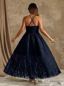 Roveilla Off The Shoulder, Wedding Guest, Graduation, Romantic, Evening, Formal Women Dresses, Birthday Party, Elegant, Summer Women Outfit, Cocktail Party Mini Dress, Fashion Graceful Minimalist Perforated Texture Spaghetti Strap Sleeveless Maxi Dress, Sexy Bodycon Waist Slimming Graceful Dress