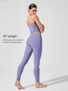 GLOWMODE 26英寸FeatherFit™ 保持经典无缝高腰粘合舒适后袋紧身裤低冲击瑜伽工作室日常穿着 - Mauve Mist - 查看 4