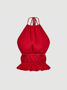 SHEIN MOD Rotes Trägertop mit Rüschensaum und mehrlagigem Rüschenmaxi-Rock, Damen Großen Größen Set