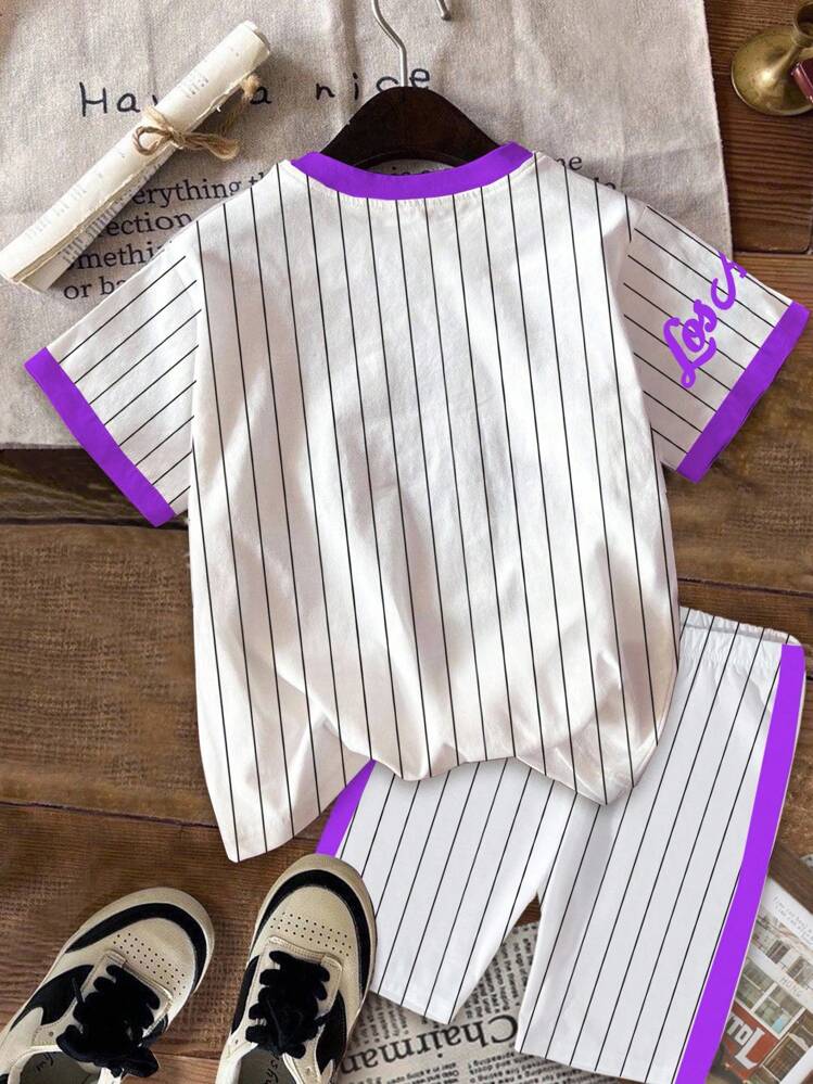 SHEIN Conjunto informal de 2 piezas para niña preadolescente con camiseta de manga corta holgada y leggings, adecuado para el verano - Multicolor - Añade 3